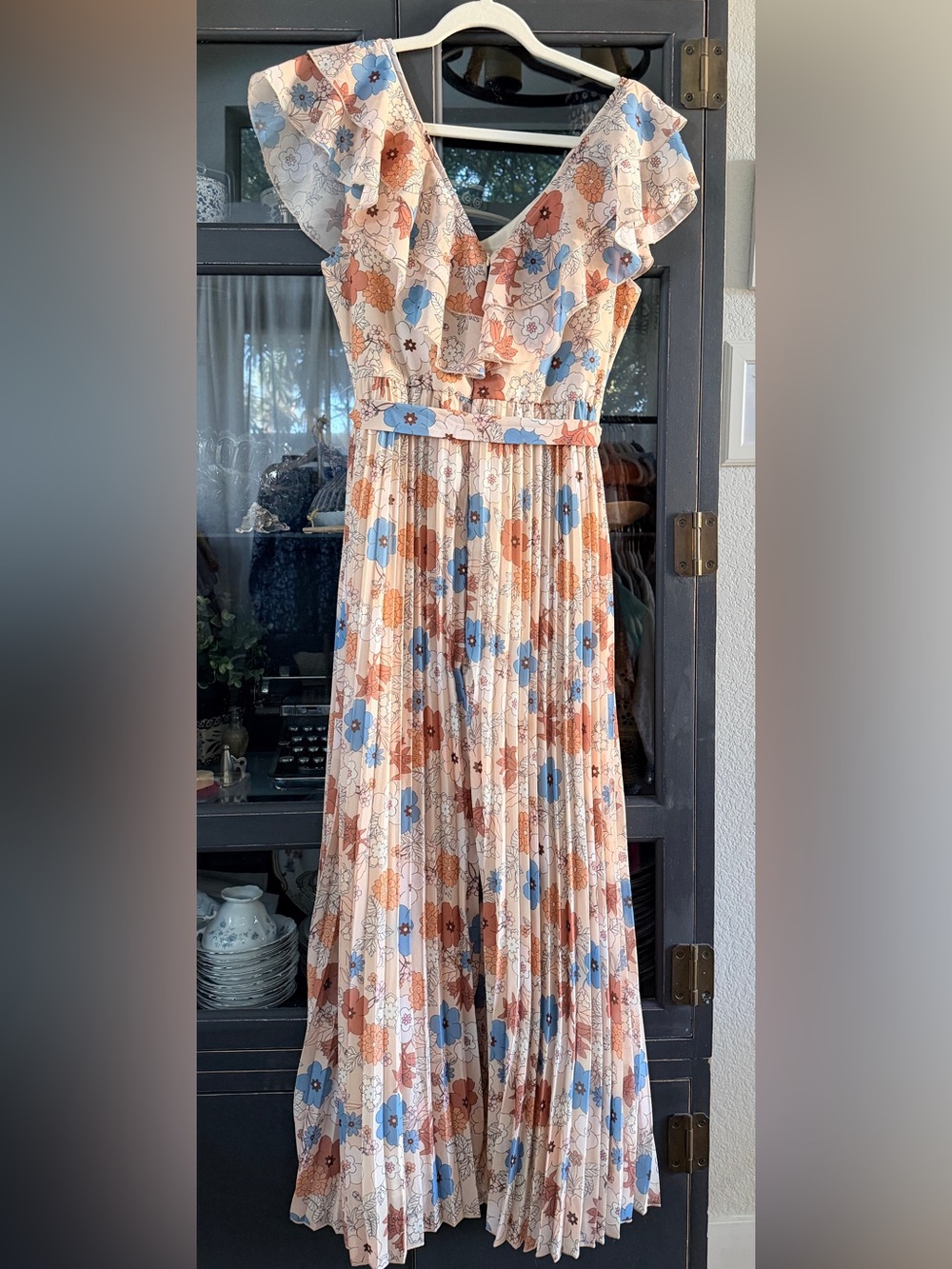 Anrabess Floral Pleated Maxi Dress with Ruffle Sleeves - Medium - NWT - Picture 3 of 5